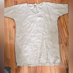 Linen V-Neck Midi Dress in Light Taupe